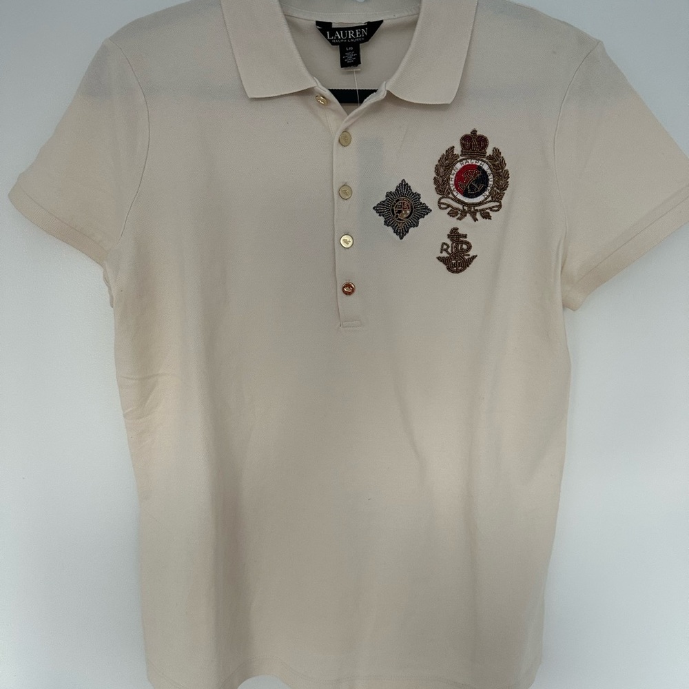 Lauren Cream Polo Shirt with Embroidered Crest